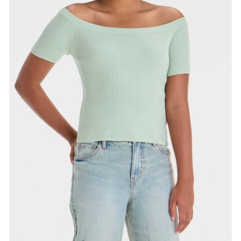 art Class Girls Off the Shoulder Ribbed Sweater Green size XL 14/16